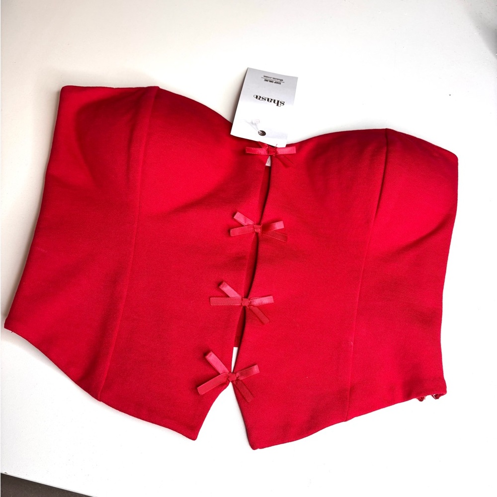SHASA Red Strapless Crop Top with Bows size Small